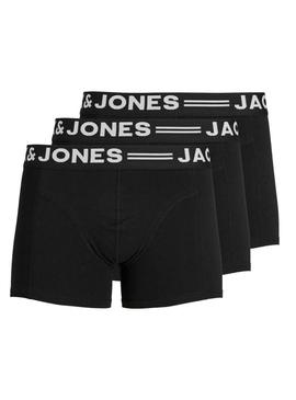 Pack 3 Cuecas Jack and Jones Sense preto para homem