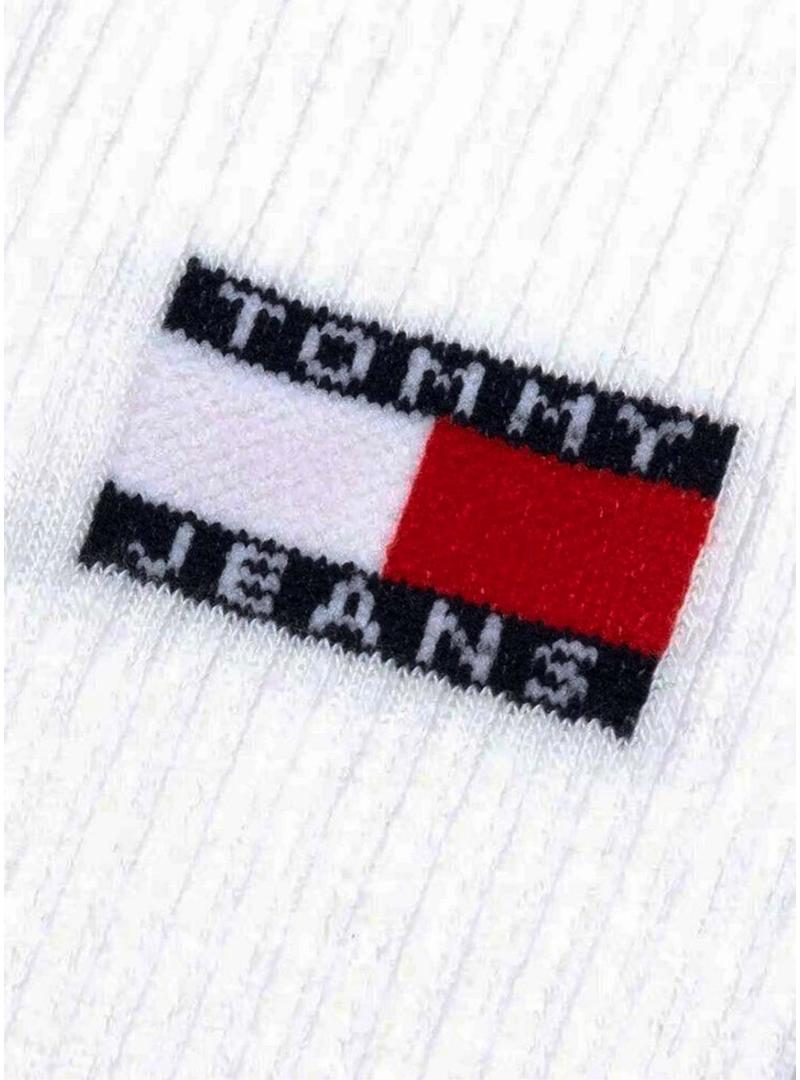 Pack 2 pares de meias Tommy Jeans brancas com logotipo vertical para homem e mulher.