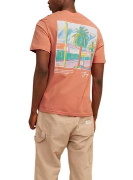 Camiseta Jack and Jones Raruba laranja para homem.