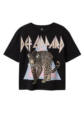 Camiseta Name It Jikki leopardo preto para menina