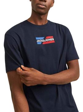 Camiseta Jack and Jones Corp azul marinho para homem.