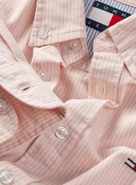 Camisa Tommy Jeans Stripe Oxford rosa para homem.