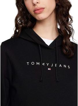 Moletom Tommy Jeans Linear com capuz preto para mulher