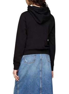 Moletom Tommy Jeans Linear com capuz preto para mulher