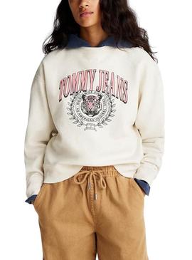 Moletom Tommy Jeans Varsity Tigre bege para mulher.