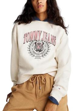 Moletom Tommy Jeans Varsity Tigre bege para mulher.