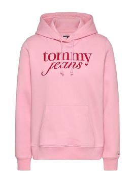 Moletom Tommy Jeans Ess Logo rosa para mulher.