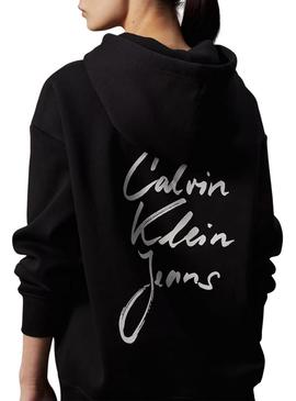 Moletom Calvin Klein Jeans Script preto para mulher.