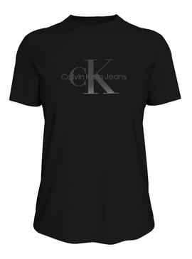 Camiseta Calvin Klein Jeans Monologo Glossy preto para mulher.