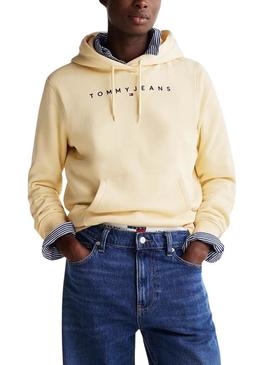 Moletom Tommy Jeans Linear Hoodie amarelo para mulher.