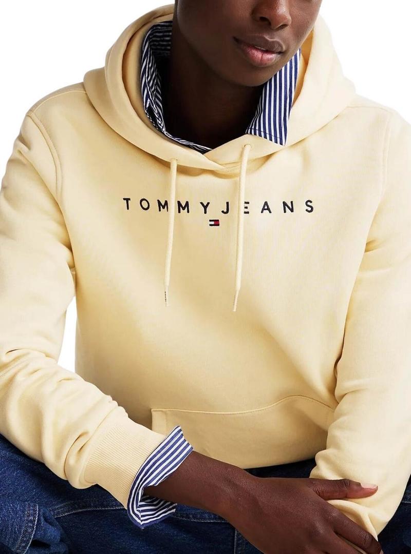 Moletom Tommy Jeans Linear Hoodie amarelo para mulher.