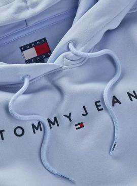 Moletom Tommy Jeans Linear Hoodie azul para mulher.