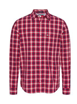 Camisa Tommy Jeans Poplin Check vermelha para homem