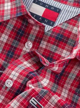 Camisa Tommy Jeans Poplin Check vermelha para homem