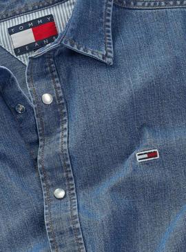 Camisa Tommy Jeans Mid azul para homem.