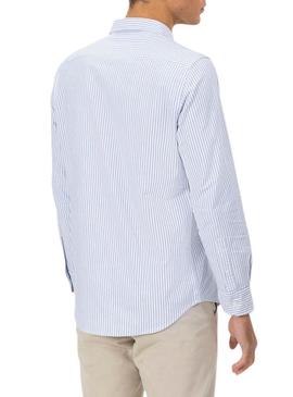Camisa El Pulpo Oxford listrada branca e azul para homem.