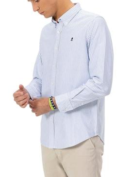 Camisa El Pulpo Oxford listrada branca e azul para homem.