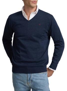 Camisola Silbon com decote em V azul marinho para homem.