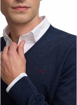 Camisola Silbon com decote em V azul marinho para homem.