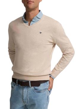 Camisola em V em tons de bege da marca Silbon para homem.