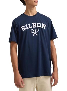 Camiseta Silbon Raqueta azul marino para homem