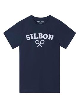 Camiseta Silbon Raqueta azul marino para homem