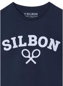 Camiseta Silbon Raqueta azul marino para homem