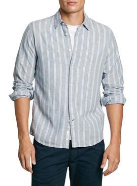 Camisa Pepe Jeans Artor de linho listrada azul para homem