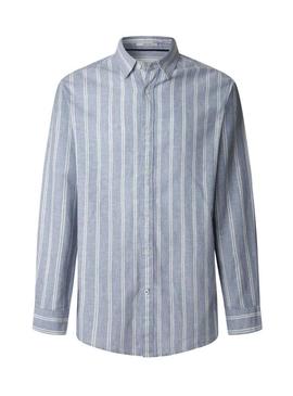 Camisa Pepe Jeans Artor de linho listrada azul para homem