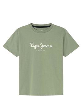 Camiseta Pepe Jeans New Art verde para menino.