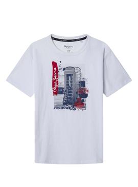 Camiseta Pepe Jeans Albie branca para menino.