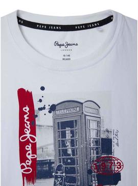 Camiseta Pepe Jeans Albie branca para menino.