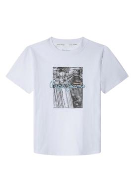 Camiseta Pepe Jeans Wilbert branca para menino.