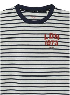 Camiseta Pepe Jeans James branco e marinho infantil.