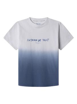 Camiseta Pepe Jeans Carter branca e azul para menino.