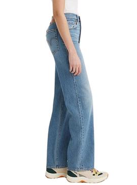 Calça Levi's Ribcage Full Length azul para mulher