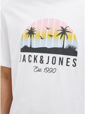 Camiseta Jack and Jones Palm branca para homem.