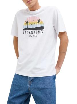 Camiseta Jack and Jones Palm branca para homem.