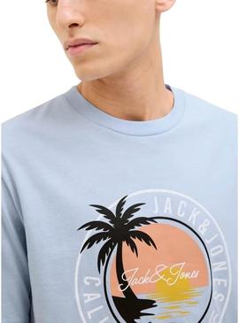 Camiseta Jack and Jones Palm azul para homem.