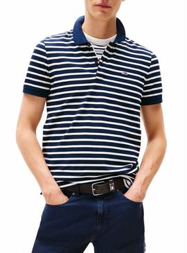 Polo Tommy Jeans listrado azul e branco