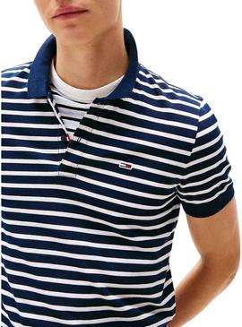 Polo Tommy Jeans listrado azul e branco