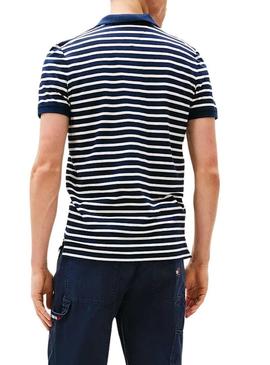 Polo Tommy Jeans listrado azul e branco