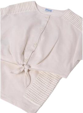 Conjunto Mayoral Shorts bolsos bege para meninas.