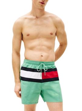 Calção de banho verde Tommy Hilfiger Drawstring para homem.