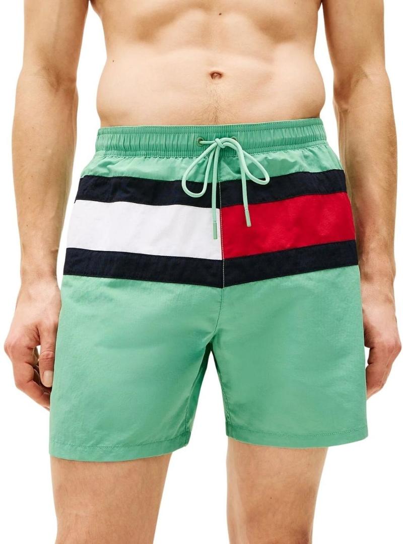 Calção de banho verde Tommy Hilfiger Drawstring para homem.