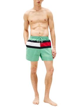 Calção de banho verde Tommy Hilfiger Drawstring para homem.