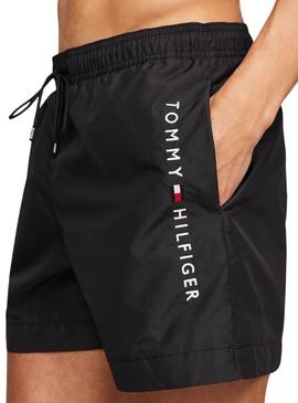 Calção de banho Tommy Hilfiger Medium Drawsting preto para homem.