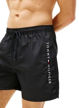 Calção de banho Tommy Hilfiger Medium Drawsting preto para homem.