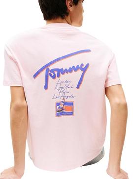 Camisa Tommy Jeans Faded rosa para homem