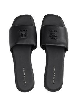 Sandálias Tommy Hilfiger Logo preto para mulher.